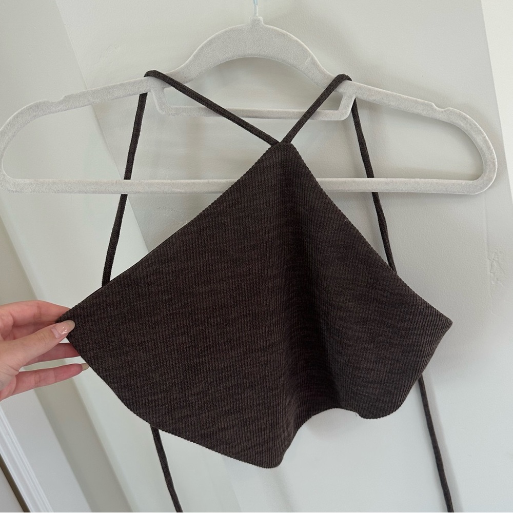 White Fox brown triangle tie top